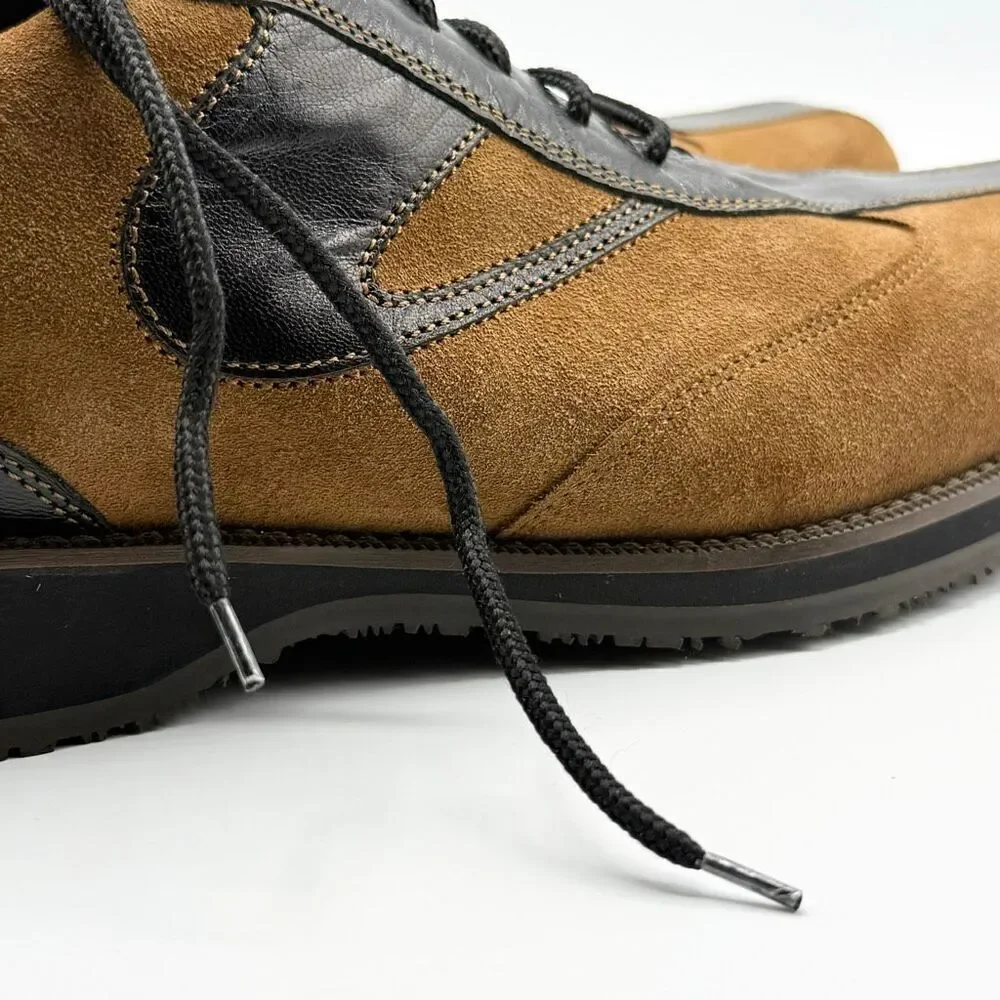 Lucan Fashion Brown Black Leather Suede Derby Shoes Made in Italy - Men’s EU 42